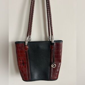 Brighton Caroline Black & Brown vintage bucket purse braided strap..